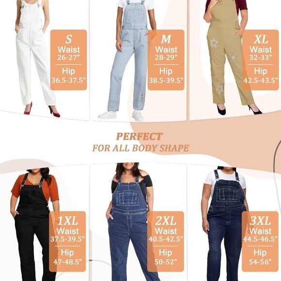 Women's Wide Leg Stretch Denim Overalls – Adjustable Straps, Casual Work Jeans J - Picture 5 of 7